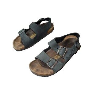 Birkenstock Milano Oiled Leather Sandals Grey Ankle Strap Cork Footbed EU39 US8
